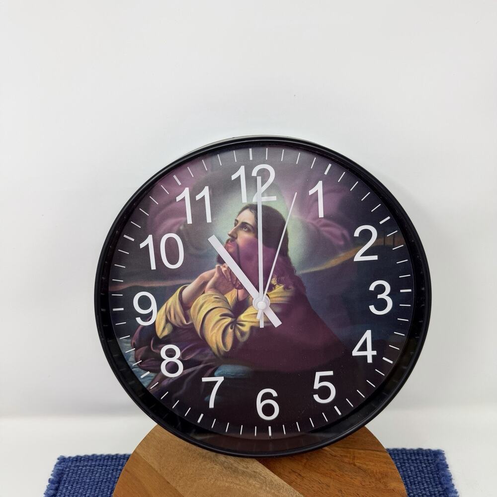 Religious Jesus Talking Wall Clock 10" Quartz Prayer On The Hour Works